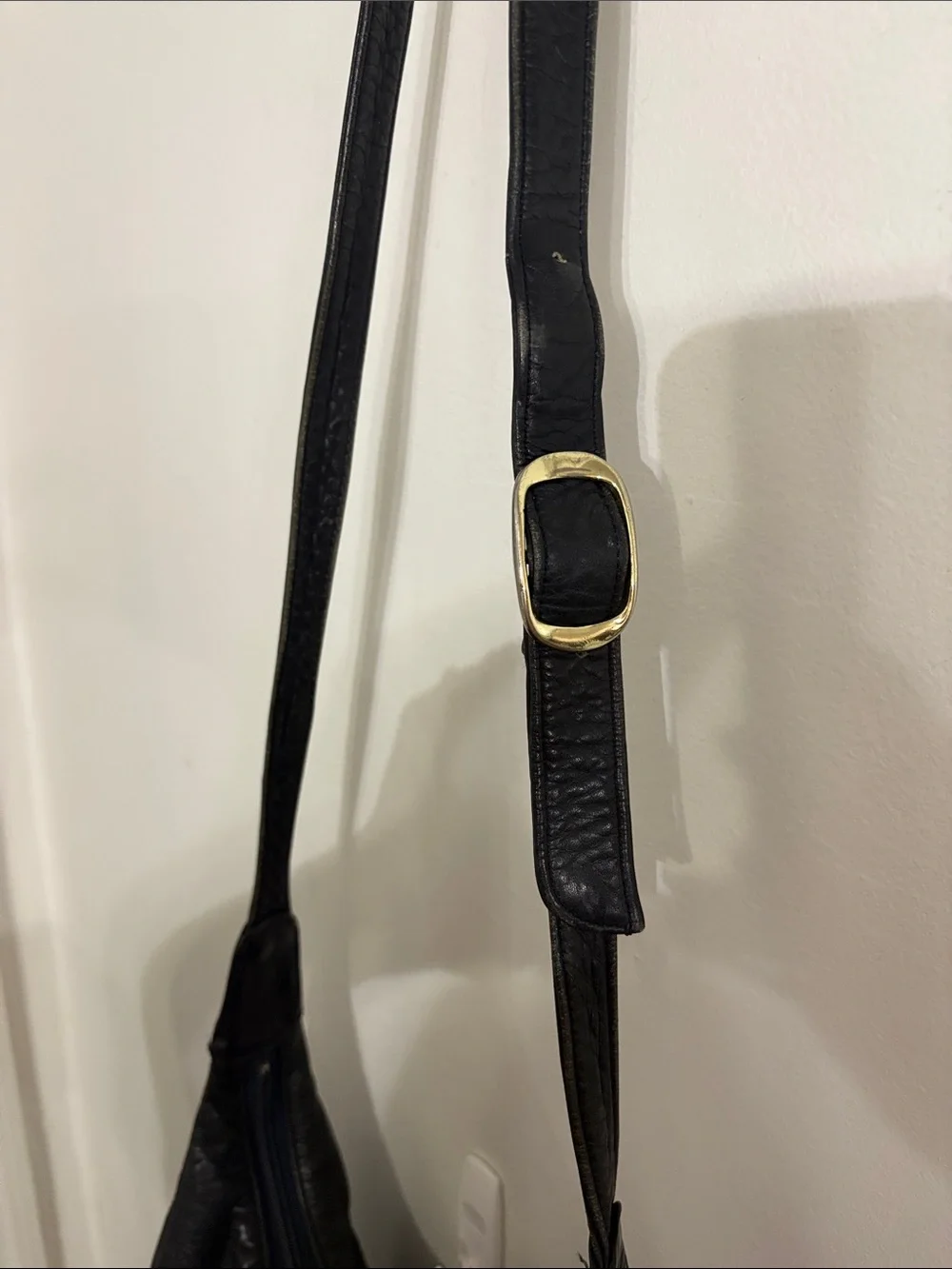 Vintage Levi Strauss & Co  Black Leather Shoulder Hobo Bag with Adjustable Strap